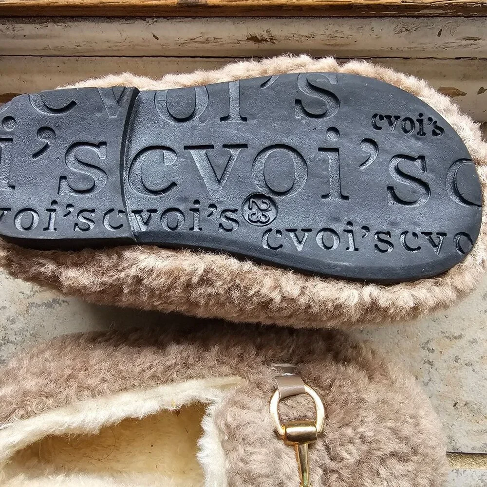 CVOI'S Kids Girls Khaki Warm Faux Shearling Loafers Winter Flat Shoes Size 23 - Picture 6 of 8